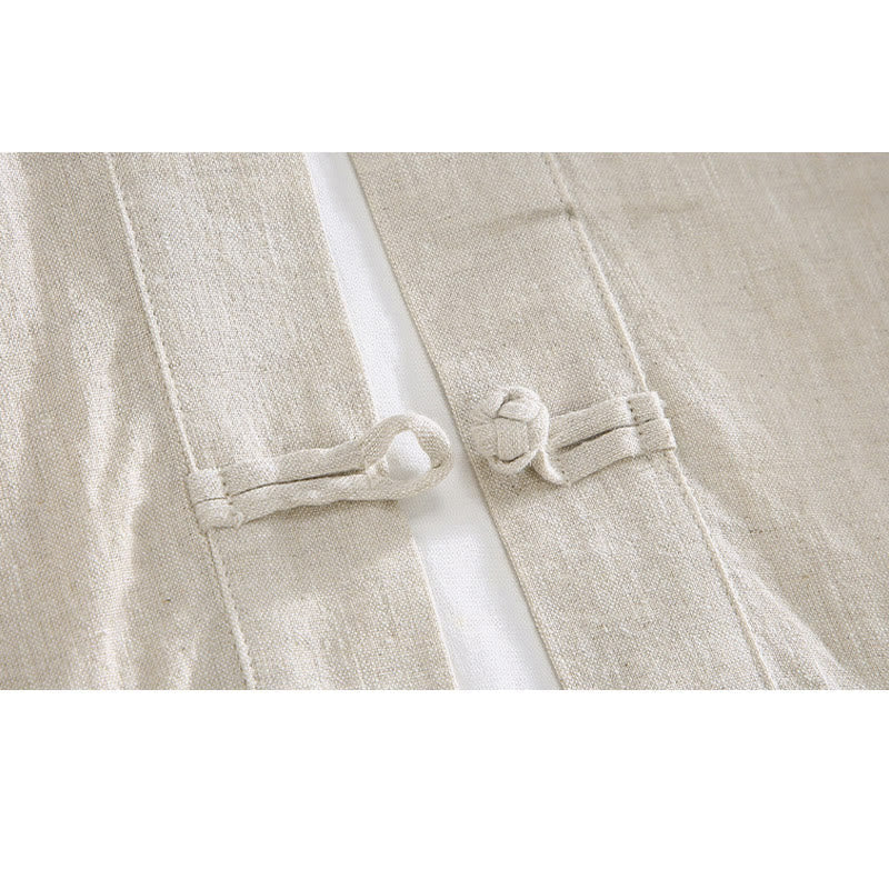 Buddha Stones Vintage Plain Tang Suit Chinese Frog-Button Men's Shirt With Pockets