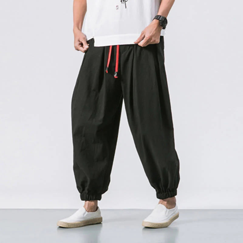 Buddha Stones Casual Sports Men's Solid Color Cotton Drawstring Pants With Pockets