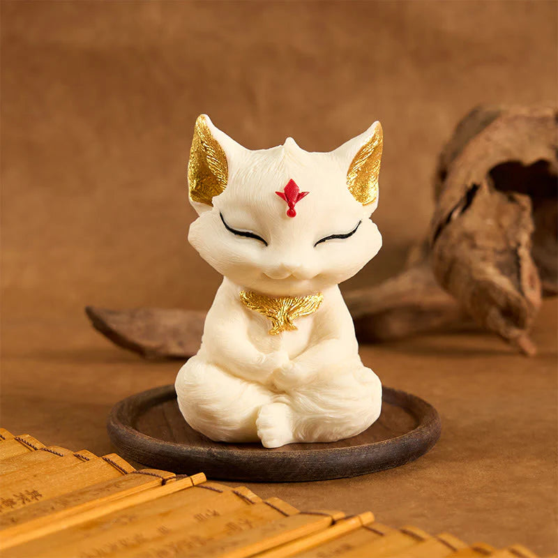 Buddha Stones Nine Tailed Fox Carved Ivory Fruit Blessing Home Decoration