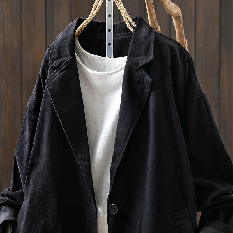 Buddha Stones Spring Fall Buttons Lapel Collar Long Sleeve Mid-length Cotton Women's Jacket With Pockets