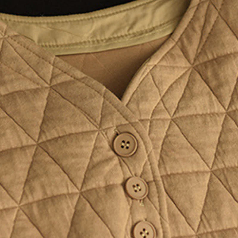Buddha Stones Winter Cotton Long Sleeve Diamond Pattern Women's Thermal Jacket With Pockets
