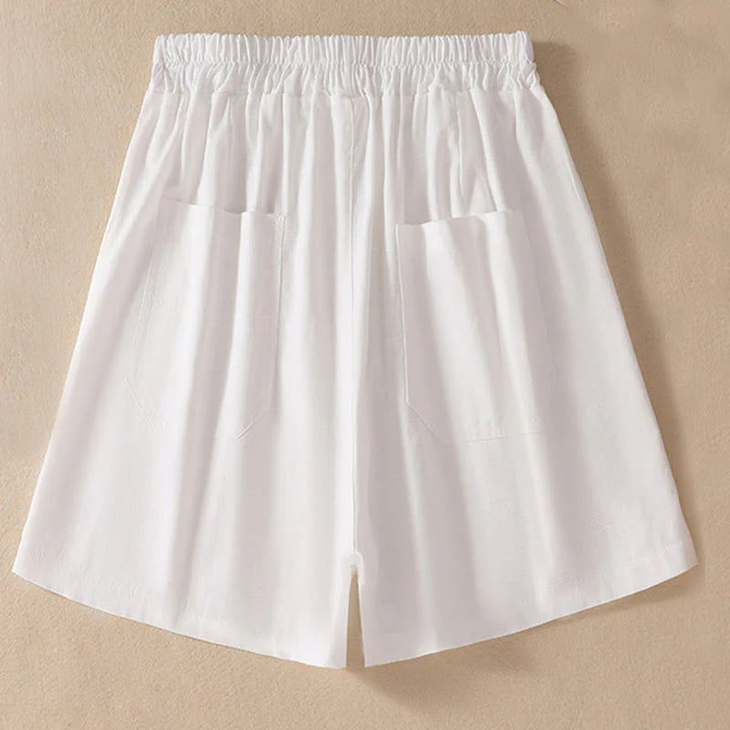 Buddha Stones Summer Casual Elastic Waist Plain Women's Polyester Shorts With Pockets