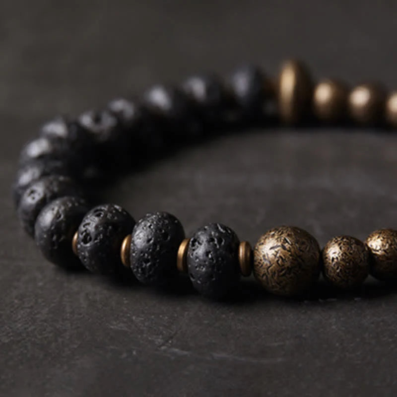 Buddha Stones Lava Rock Stone Copper Balance Cuff Bracelet Bangle