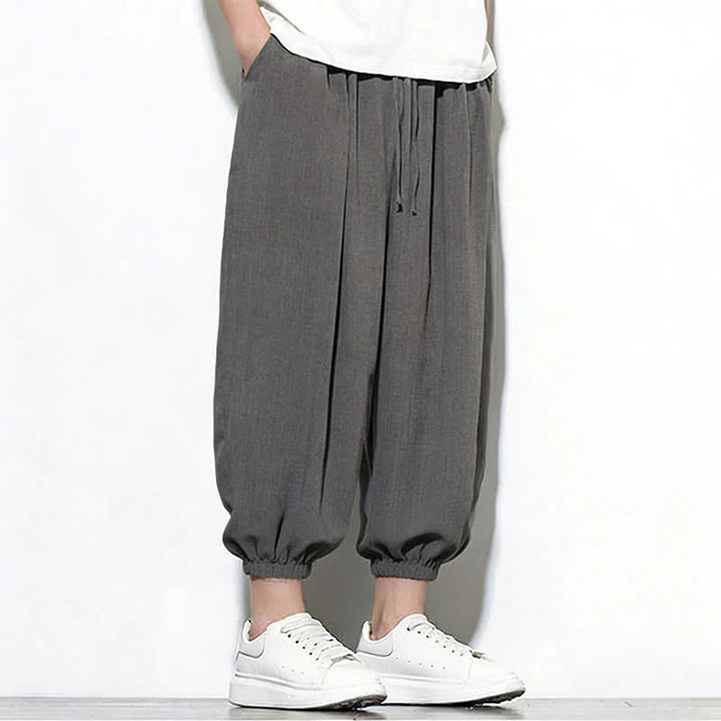 Buddha Stones Spring Solid Color Drawstring Elastic Design Men's Harem Capri Pants