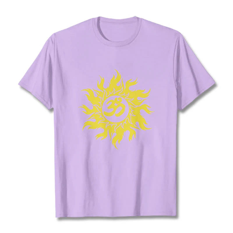 Buddha Stones OM Mantra Sanskrit Gold Sun Tee T-shirt