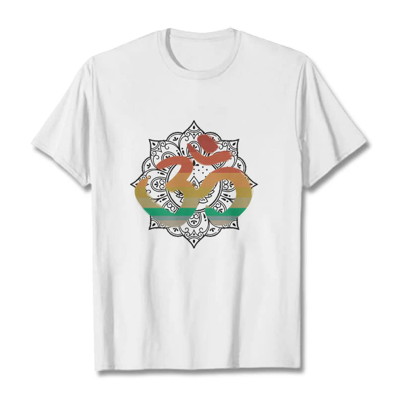 Buddha Stones Gradient-colored Om Sanskrit Mandala Background Pattern Cotton Tee T-shirt
