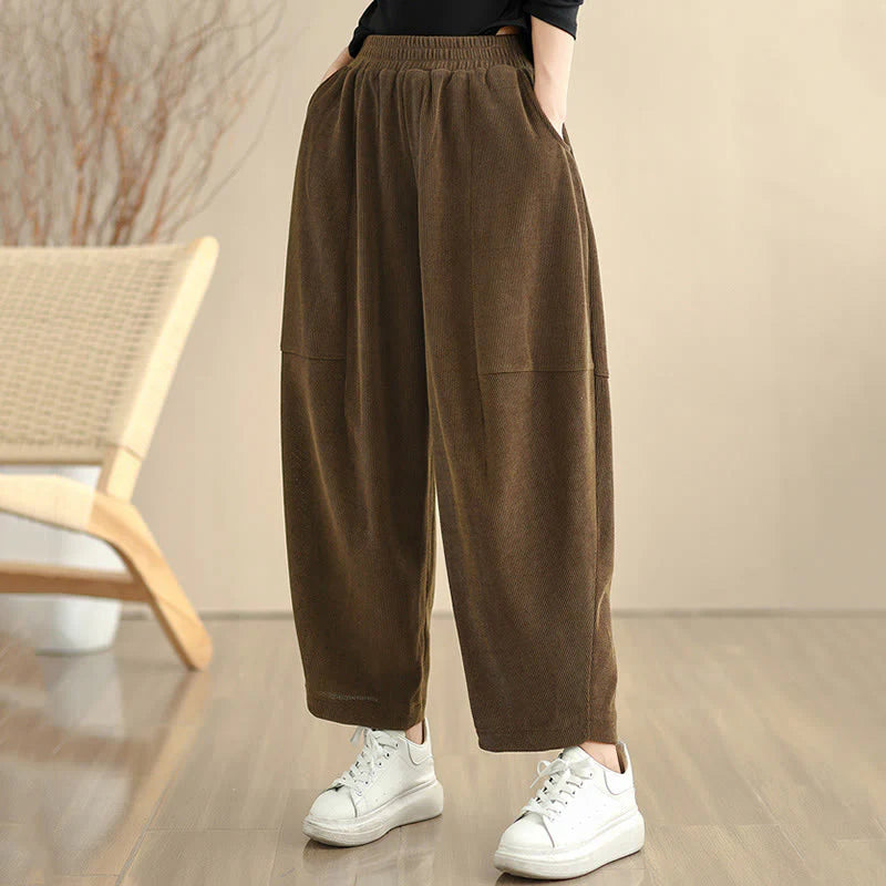 Buddha Stones Women's Fall Patchwork Plain Corduroy Harem Pants With Pockets