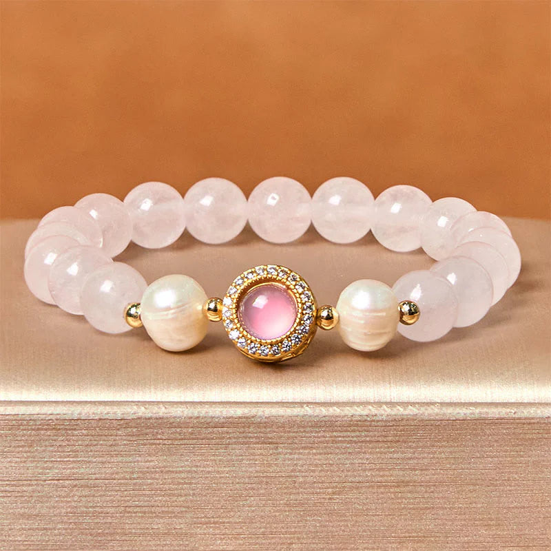 Buddha Stones Pink Crystal Pearl Warmth Bracelet