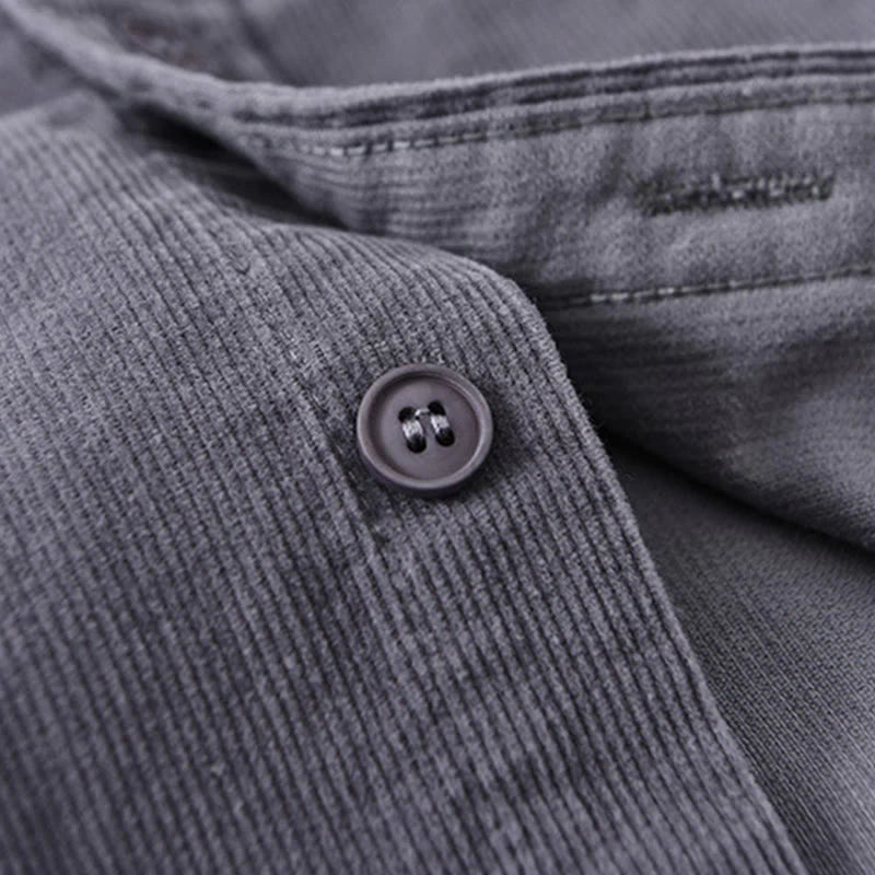 Buddha Stones Plain Button Down Cotton Corduroy Men's Long Sleeve Jacket