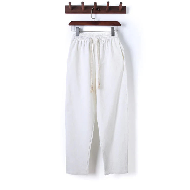 Buddha Stones 2Pcs Solid Color Men's Frog-Button Long Sleeve Cotton Shirt Pants Set With Pockets