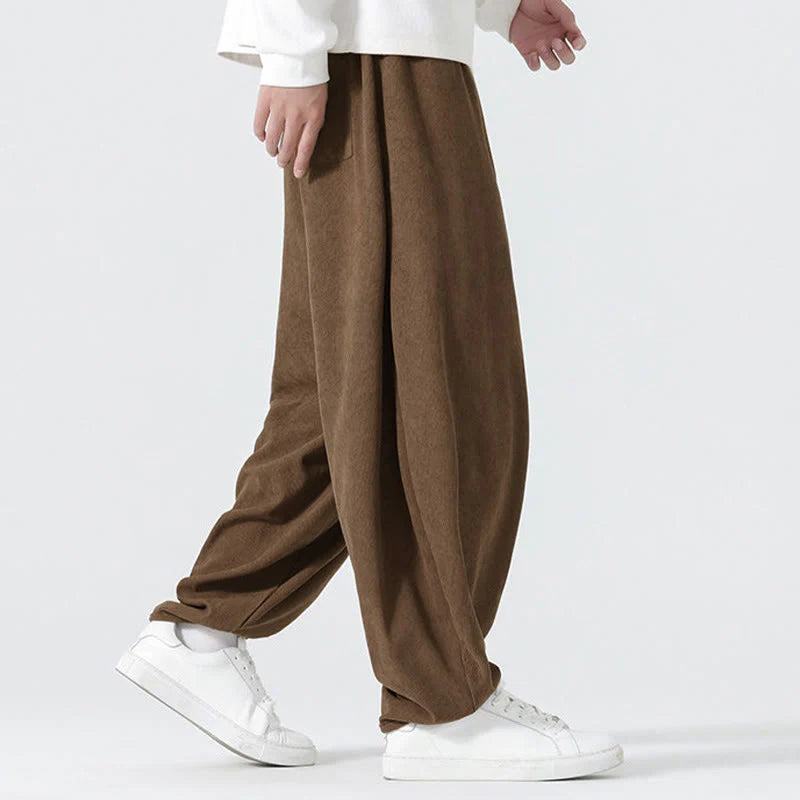 Buddha Stones Fall Solid Color Corduroy Men's Harem Pants With Pockets
