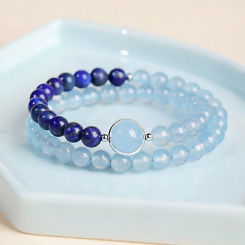 Buddha Stones Natural Aquamarine Lapis Lazuli Healing Bracelet
