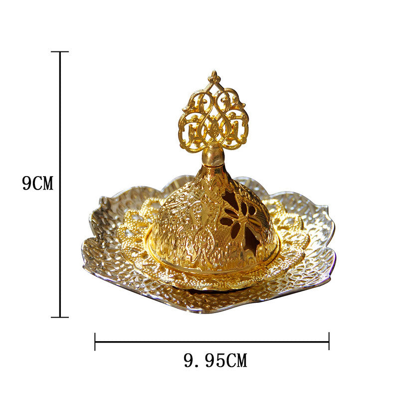 Buddha Stones Gold Leaf Coaster Spiritual Mini Alloy Metal Incense Burner