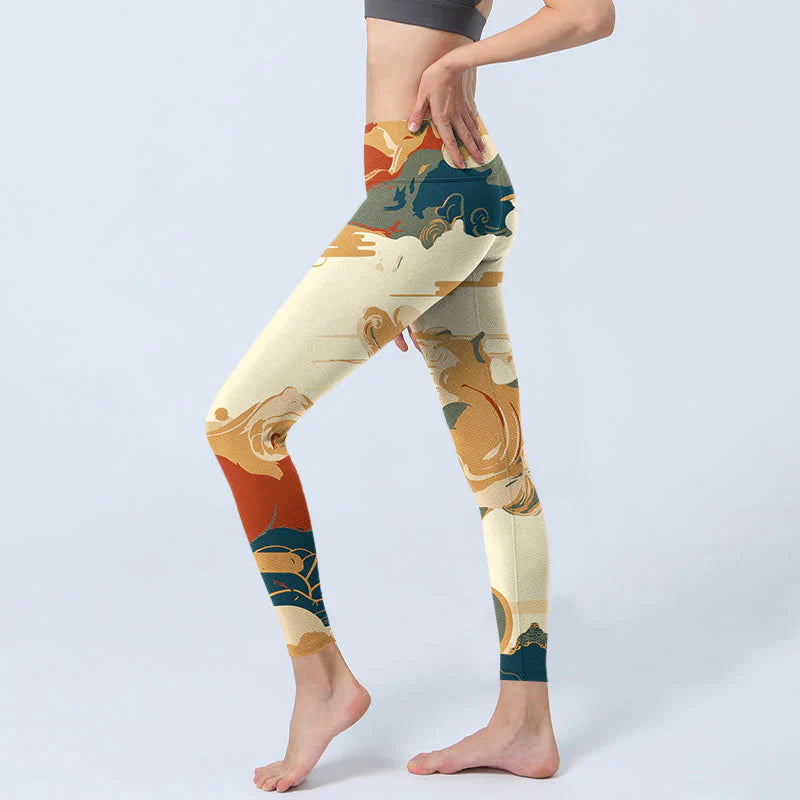 Buddha Stones Colorful Clouds Print Fitness Leggings Women's Yoga Pants