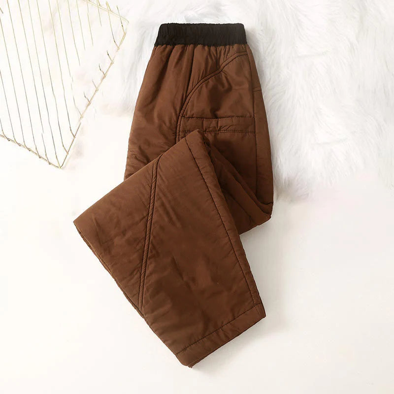 Buddha Stones Women's Winter Plain Elastic Waist Design Thickened Harem Pants With Pockets