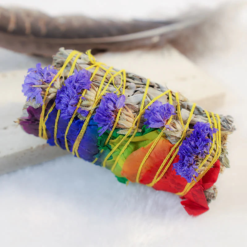 Buddha Stones Colorful Daisy Red Rose Flowers Smudge Stick for Home Cleansing Incense Healing Meditation Smudge Sticks Rituals Set