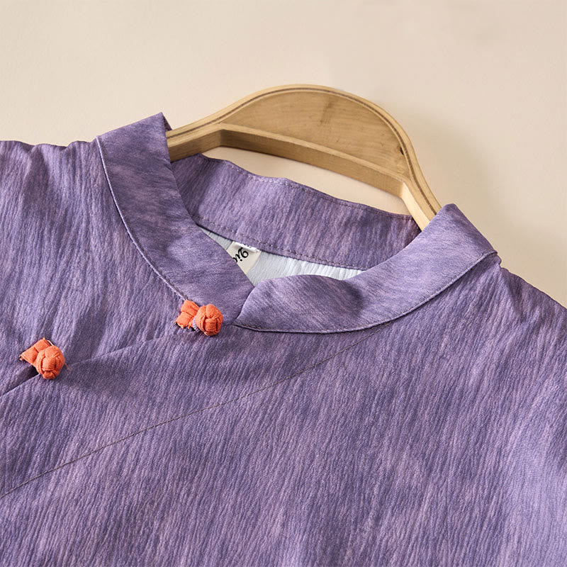 Buddha Stones Summer Crew Neck Plain Short Sleeve Below Knee Dress