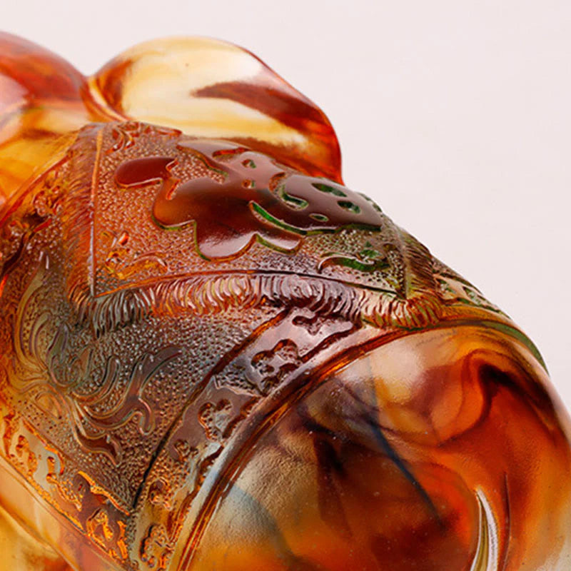 Buddha Stones Handmade Liuli Crystal Elephant Art Piece Wisdom Wealth Home Decoration