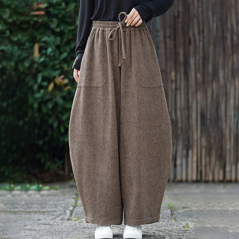 Buddha Stones Winter Men's Pure Color Drawstring Design Cotton High Waist Pants With Pockets