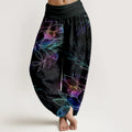 Buddha Stones Cotton Neon Lotus Branches Pattern Women's Elastic Waist Harem Pants