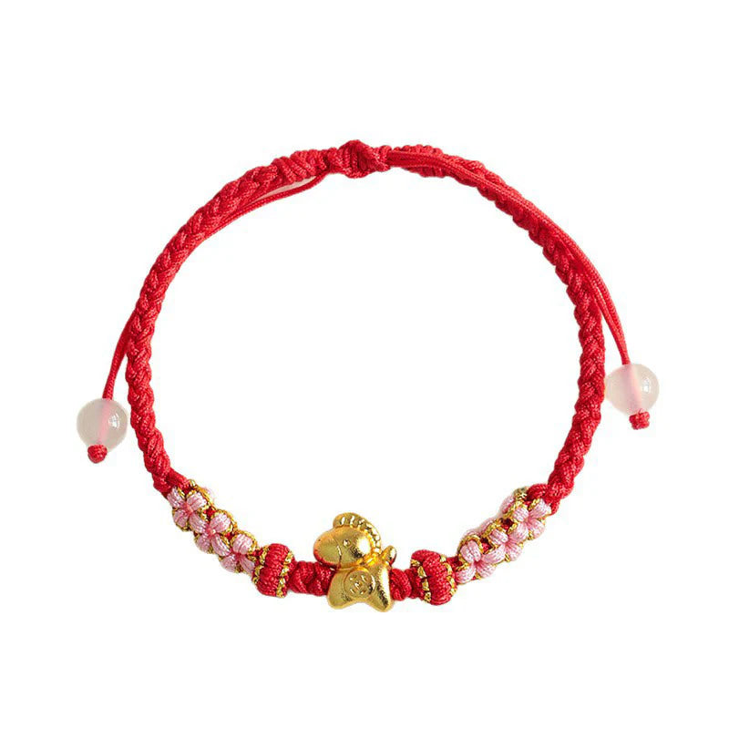 Buddha Stones Year Of The Horse Multicolored String Peach Blossom Knot Red String Luck Bracelet