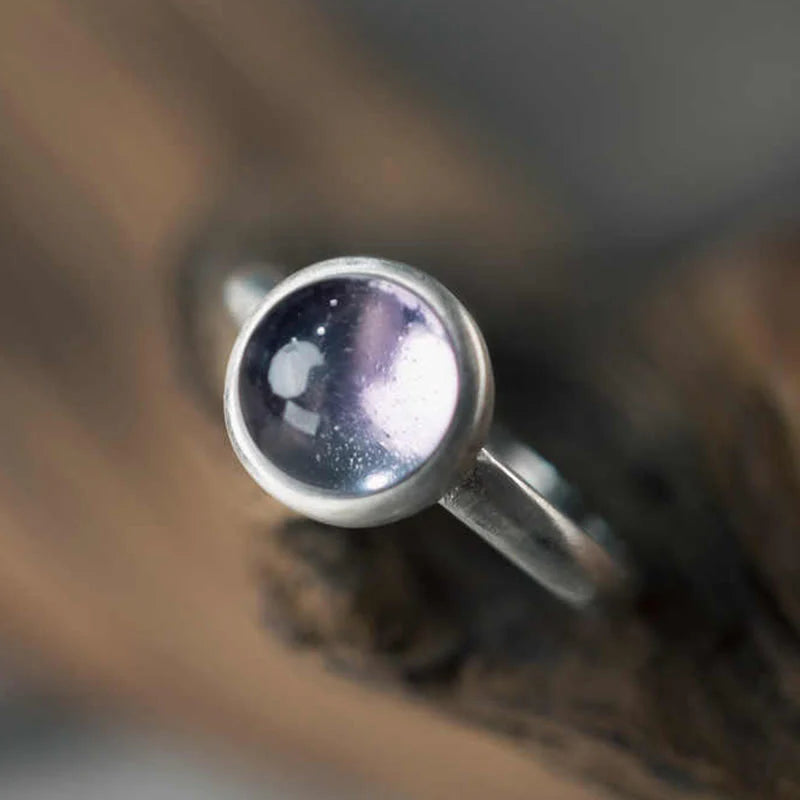 Buddha Stones Natural 925 Sterling Silver AmethystÂ Adjustable Balance Ring