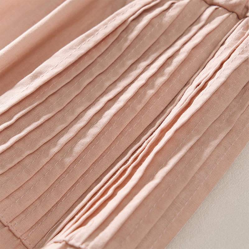 Buddha Stones Summer Pleated Design Elastic Waistband Cropped Women's Wide Leg Pants With Pockets