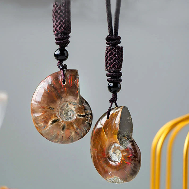 Buddha Stones Natural Ammonite Fossil Snail Pattern Meditation Healing Necklace Pendant