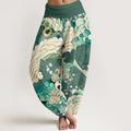 Buddha Stones Cotton Flower Wave Pattern Women's Elastic Waist Harem Pants