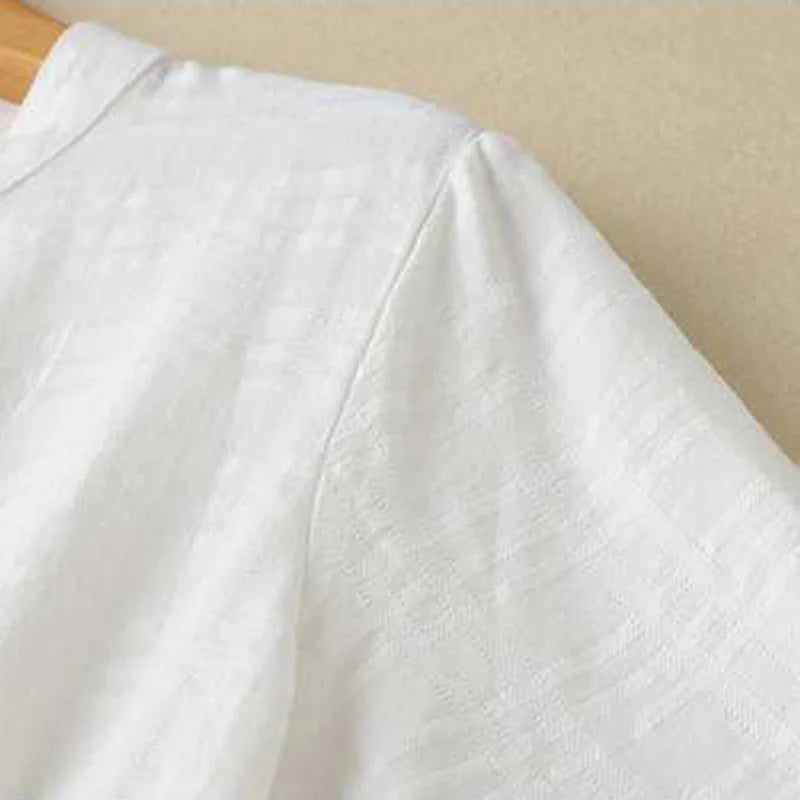 Buddha Stones Retro Solid Color Drawstring Frog-Button Design Long Sleeve Cotton Linen Midi Dress With Pockets