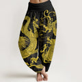 Buddha Stones Cotton Dragon Auspicious Clouds Women's Elastic Waist Harem Pants