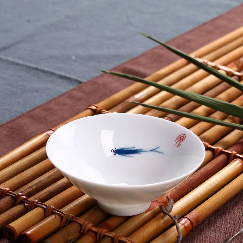 Buddha Stones Jingdezhen Blue and White Porcelain Koi Fish Ceramic Teacup Kung Fu Tea Cups