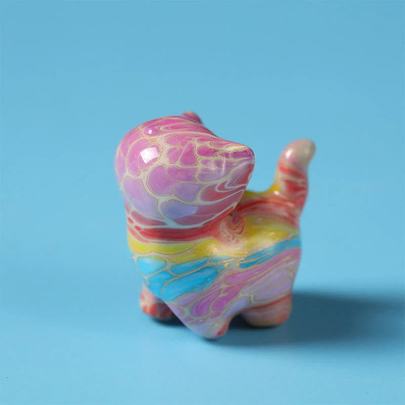 Buddha Stones Lacquer Craft Cute Cat  Ebony Blessing Desk Decoration