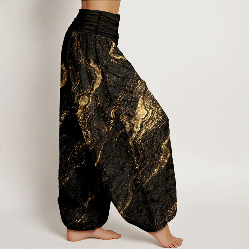 Buddha Stones Ripple High Elastic Waistband Women's Harem Pure Cotton Pants