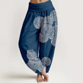 Buddha Stones Printed White Spiral Pattern Women's Elastic Waist Harem Pure Cotton Pants