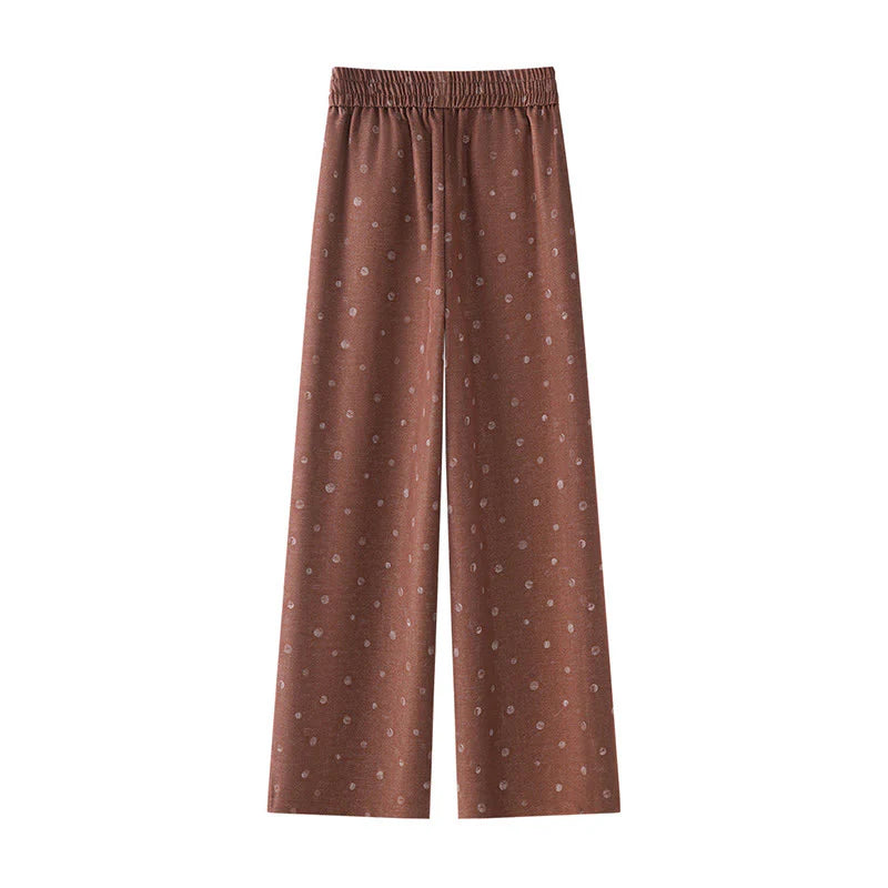Buddha Stones Casual White Dots Pattern Polyester Women's Wide Leg Pants With Pockets