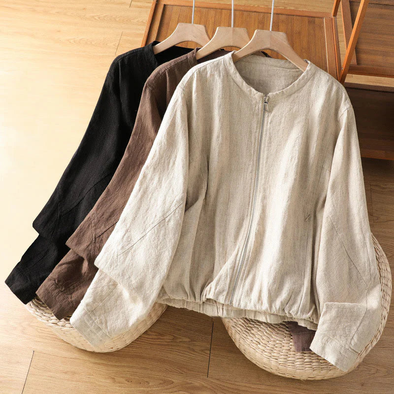 Buddha Stones Women's Cotton Zipper Design Double Layer Long Sleeve Jacket With Pockets