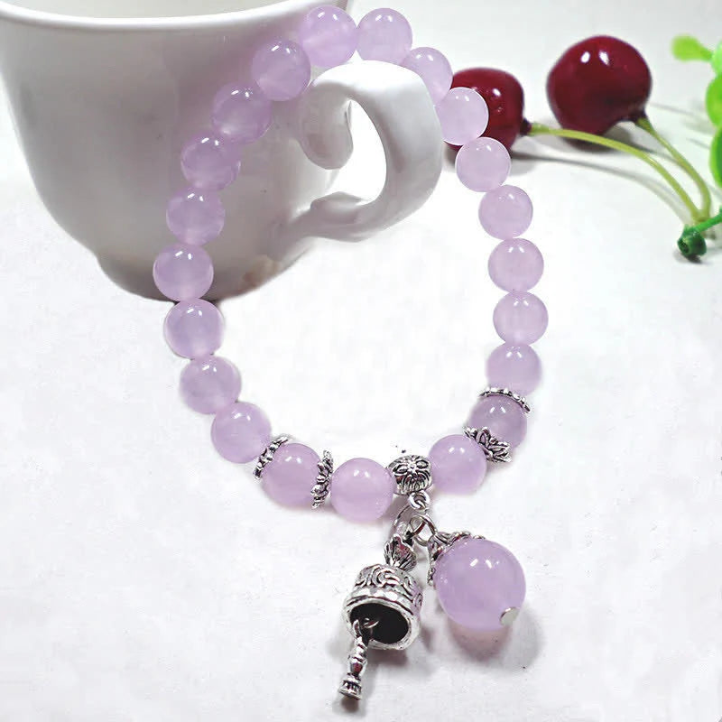 Buddha Stones Vintage Crystal Chalcedony Stone Energy Beaded Bell Charm Bracelet