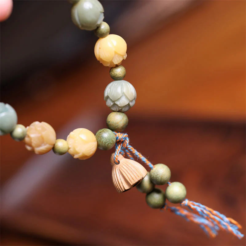 Buddha Stones Bodhi Seed Lotus Green Sandalwood Wisdom Harmony Bracelet