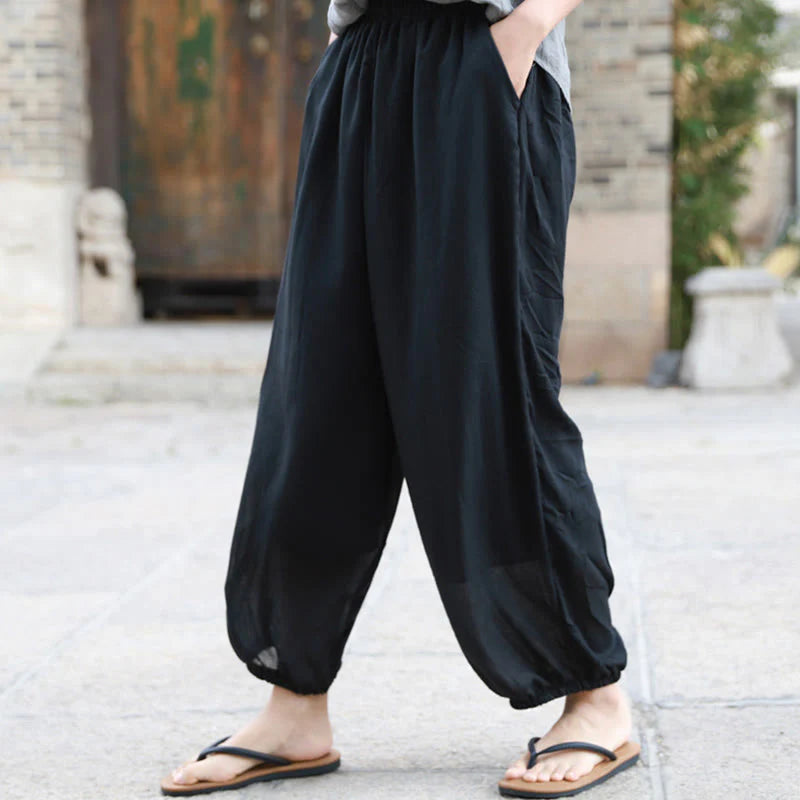 Buddha Stones Casual Summer Women's Cotton Pants With Pockets