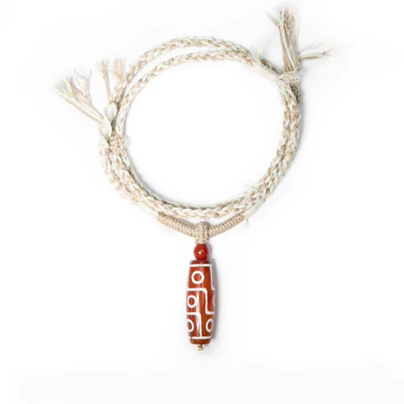Buddha Stones Natural Red Agate Nine-eye Dzi Bead Power Rope Bracelet