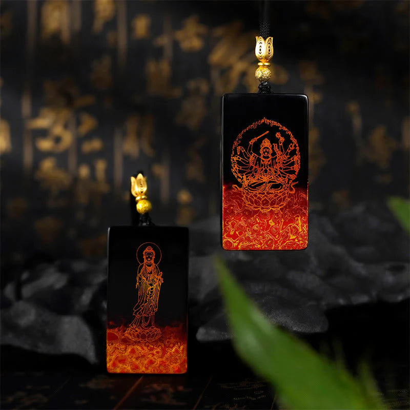 Buddha Stones Chinese Zodiac Natal Buddha Fu Character Lacquer Craft Sandalwood Pendant Necklace