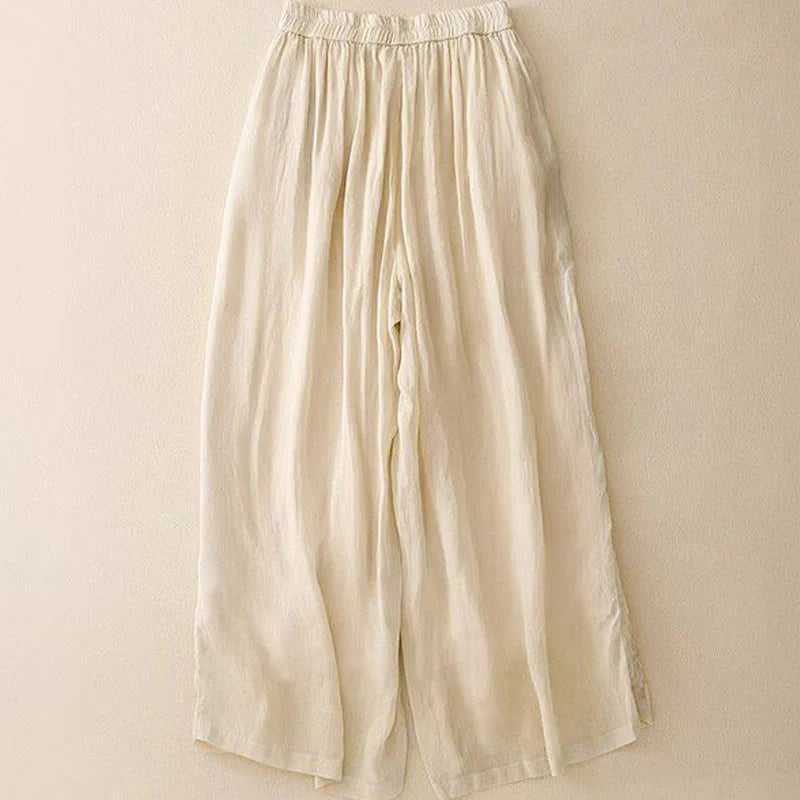 Buddha Stones Side Embroidery Design Women's 7-8 Length Wide Leg Pants With Pockets