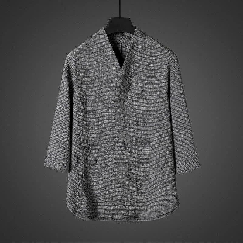 Buddha Stones Casual V-Neck Three Quarter Sleeve Men's Shirt