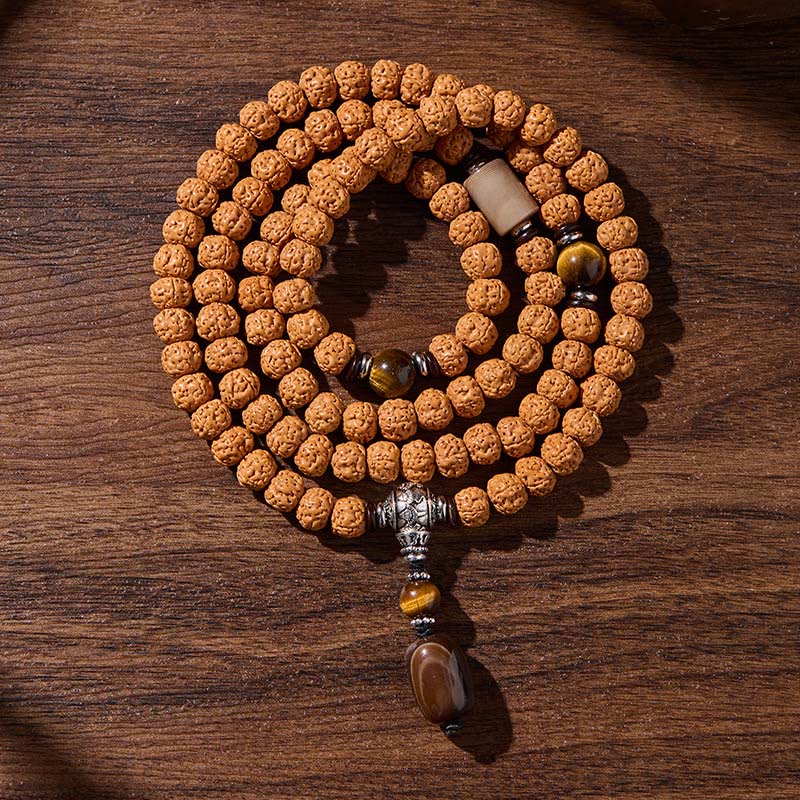 Buddha Stones Tibetan 108 Beads Bodhi Seed Three-eyed Dzi Bead Auspiciousness Mala