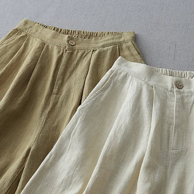 Buddha Stones Casual Plain Loose 7-8 Length Women's Polyester Wide Leg Pants With Pockets