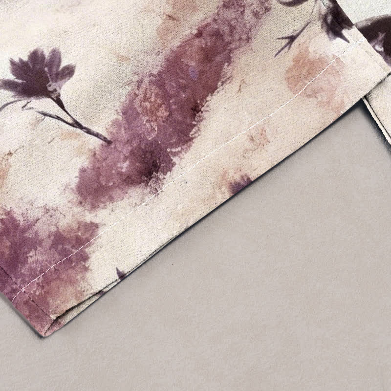 Buddha Stones Ink Wash Painting Floral Elastic Drawstring Women's Pure Cotton Pants With Pockets