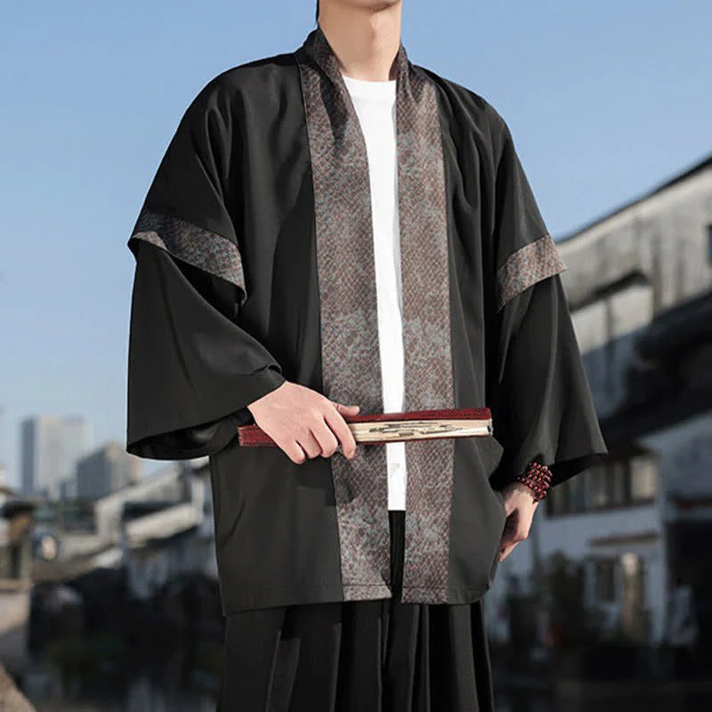 Buddha Stones Summer Casual Zen Lapel Collar Men's Elbow-Length Sleeve Kimono
