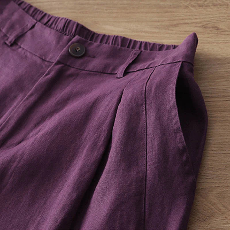 Buddha Stones Women's Fall Commute Solid Color Zipper Design Cotton Wide Leg Pants With Pockets