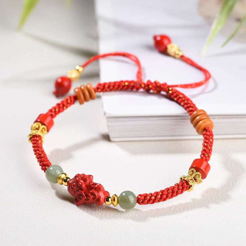 Buddha Stones Year Of The Horse Cinnabar Hetian Jade Red String Blessing Bracelet